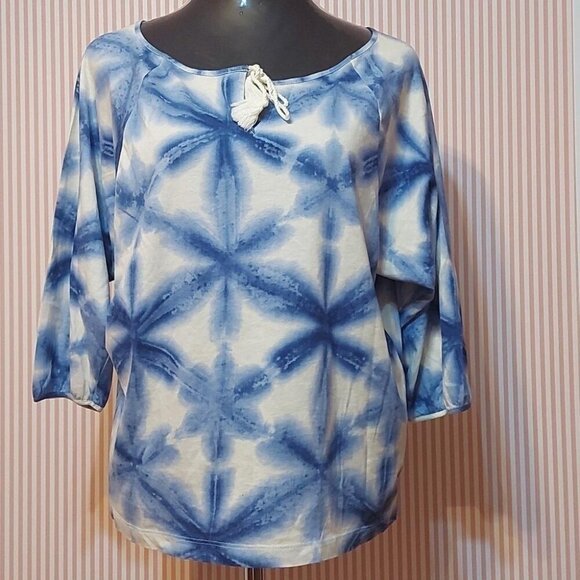 Ralph Lauren Blue Tie-Dye Boho Blouse Cottagecore Bohemian Chic Coastal Cowgir - Picture 1 of 8